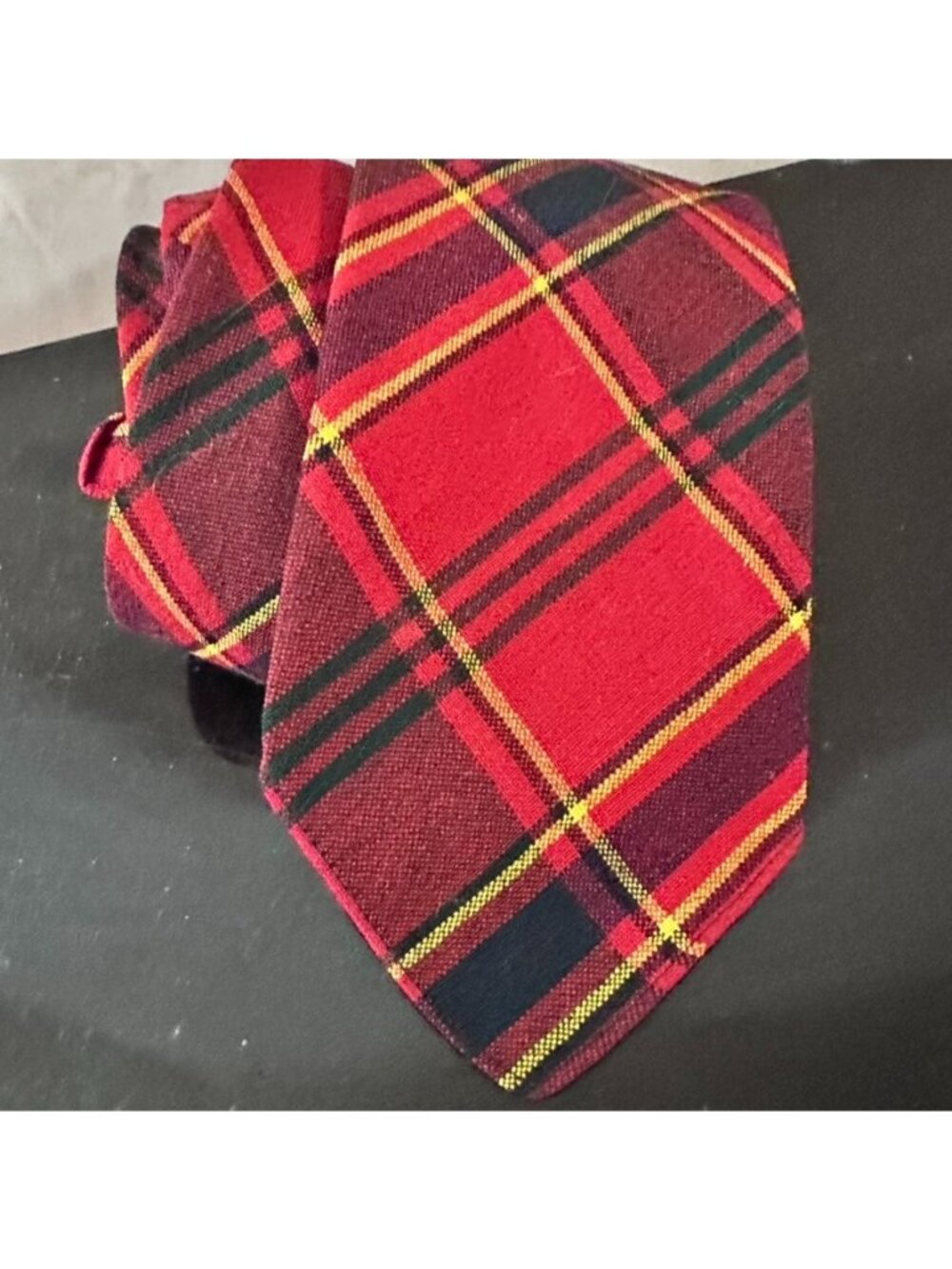 Vintage Pulcher Necktie Red Burgundy Tartan Plaid Made in Mexico 3 Inch Tie